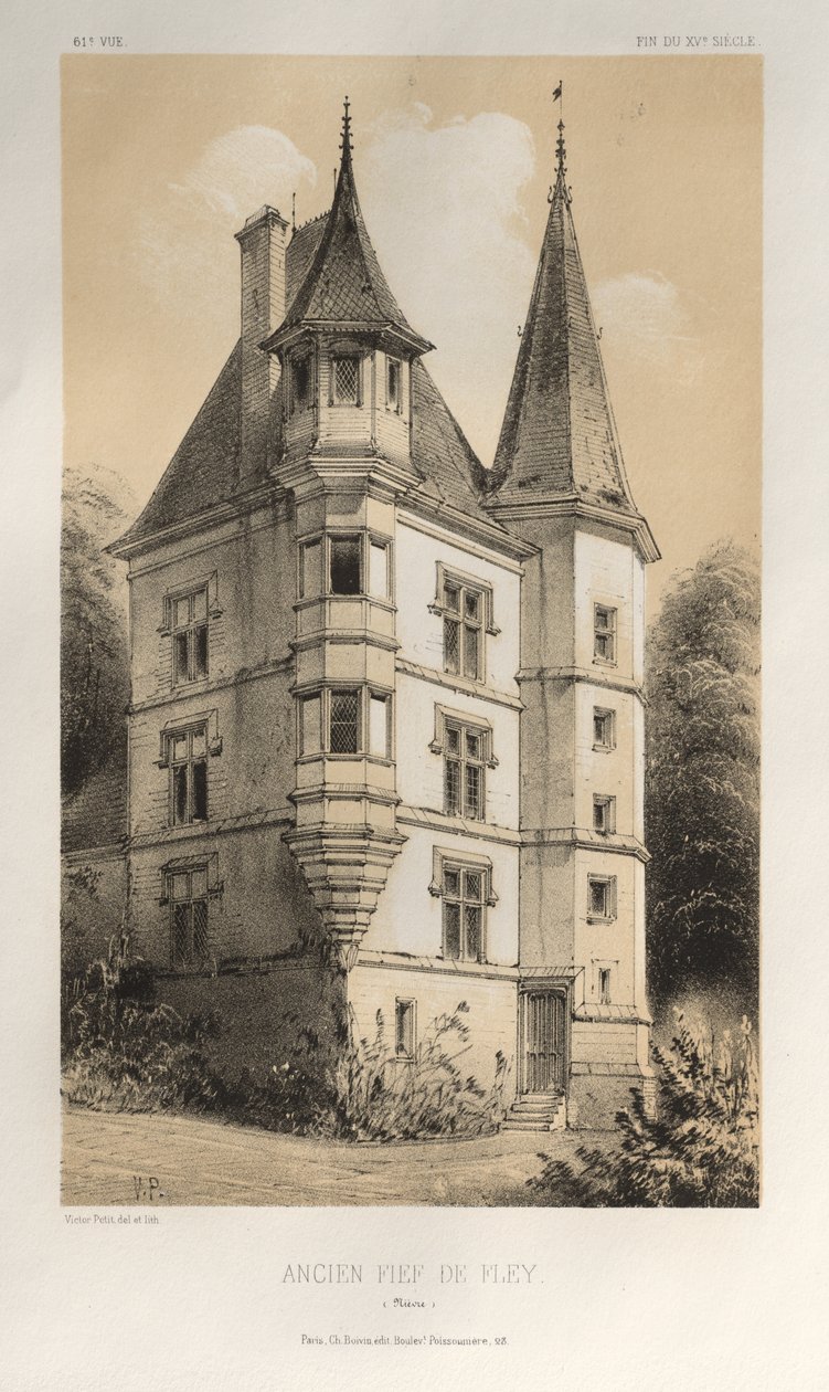 Pittoresk arkitektur eller monumenter fra det 15. århundre. Og XVI. Centuries: Slott i Frankrike fra det XV og XVI århundre: Pl. 61, Tidligere Fief De Fley (Nièvre) av Victor Petit