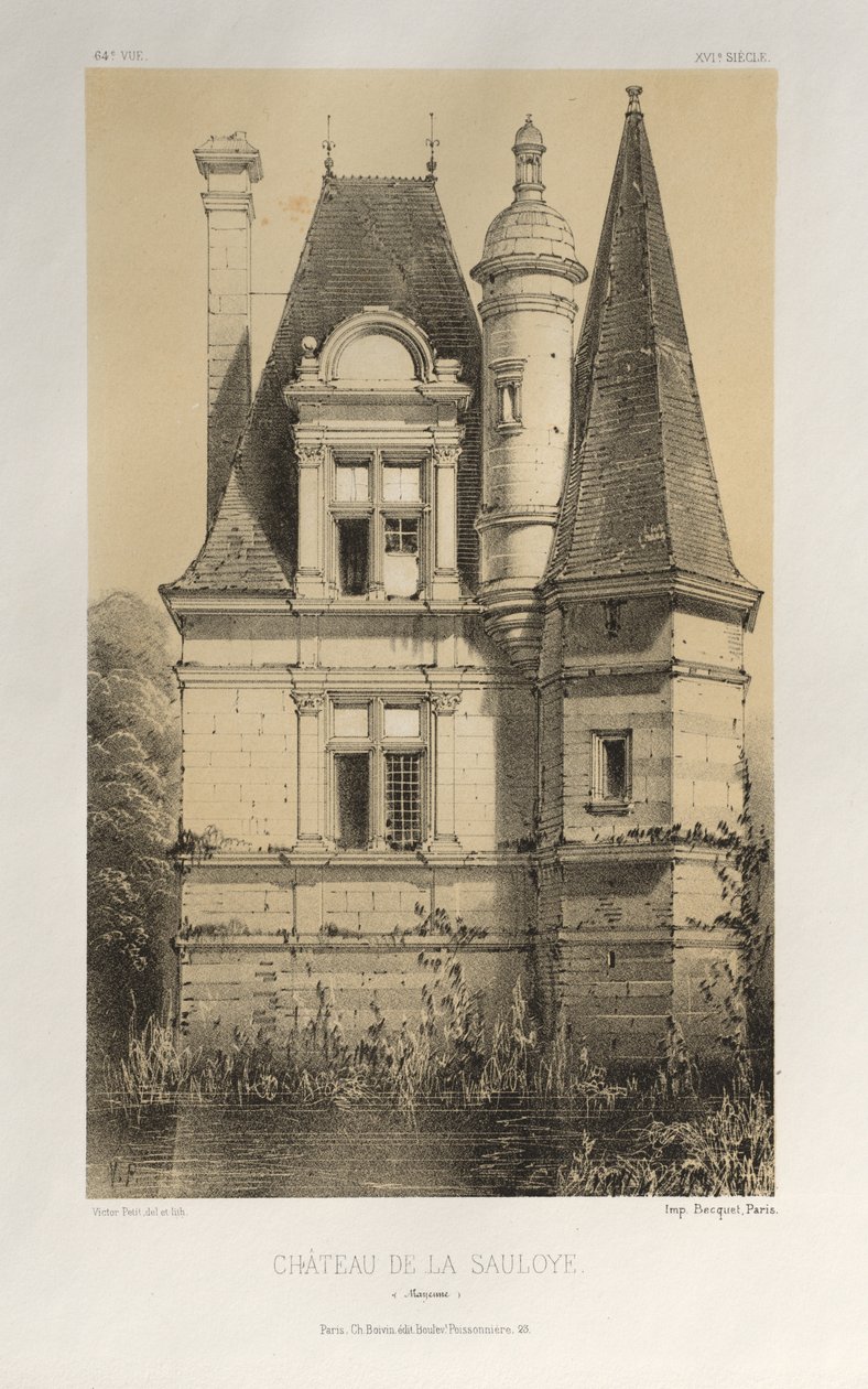 Pittoresk arkitektur eller monumenter fra det 15. århundre. Og XVI. Centuries: Slott i Frankrike fra det XV og XVI århundre: Pl. 64, Château De La Sauloye (Mayenne) av Victor Petit