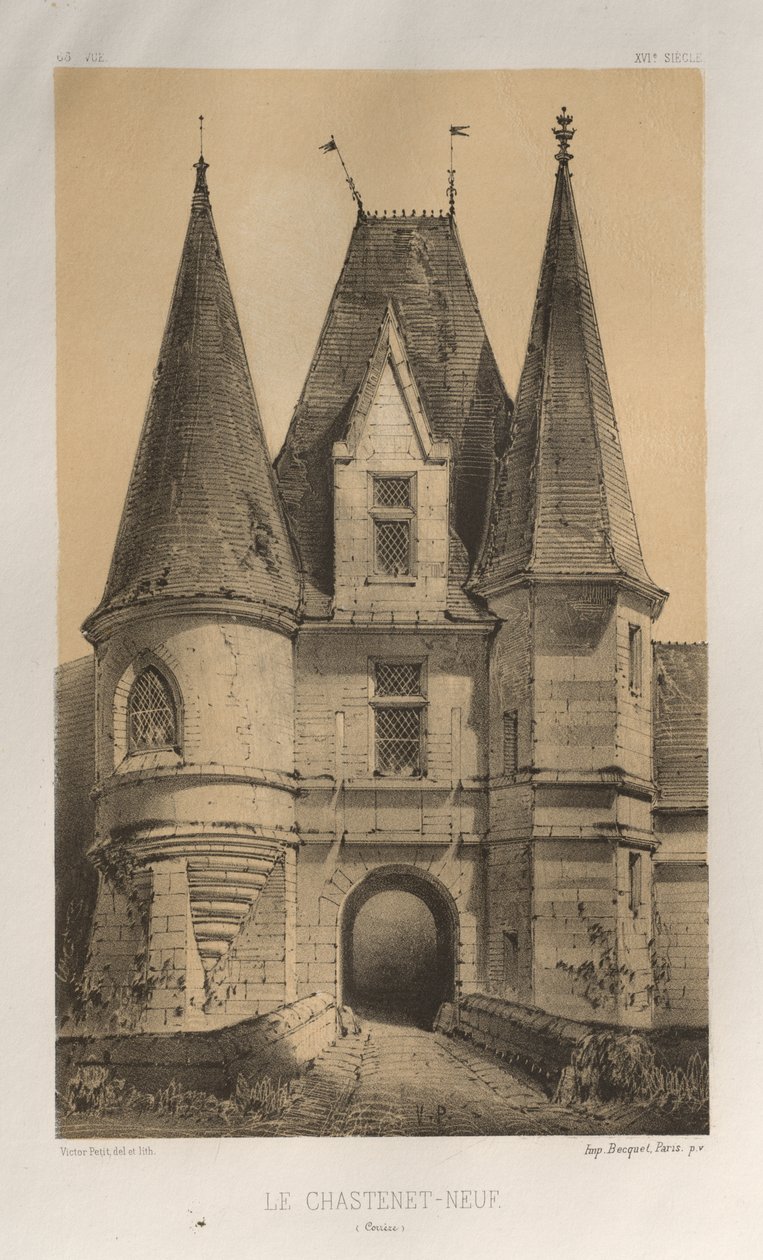 Pittoresk arkitektur eller monumenter fra det 15. århundre. Og XVI. Centuries: Slott i Frankrike fra det XV og XVI århundre: Pl. 65, Le ChasteLet-Neuf (Corrèze) av Victor Petit