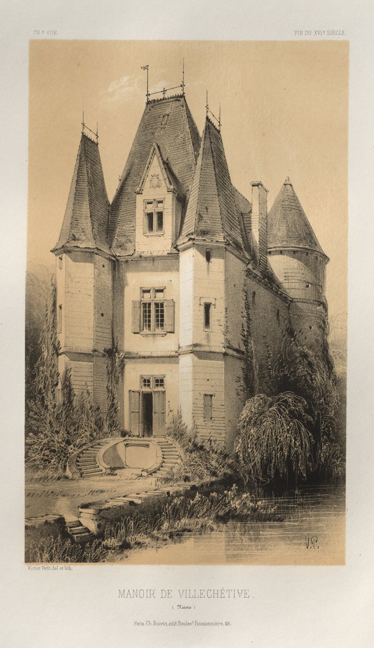 Pittoresk arkitektur eller monumenter fra det 15. århundre. Og XVI. Centuries: Slott i Frankrike fra det XV og XVI århundre: Pl. 70, Manoir De Villechétive (Nièvre) av Victor Petit