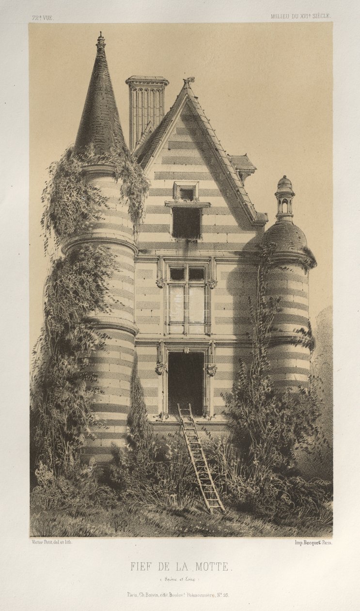 Pittoresk arkitektur eller monumenter fra det 15. århundre. Og XVI. Centuries: Slott i Frankrike fra det XV og XVI århundre: Pl. 72, Fief De La Motte (Saône et Loire) av Victor Petit