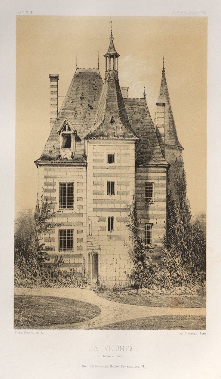 Pittoresk arkitektur eller monumenter fra det 15. århundre. Og XVI. Centuries: Slott i Frankrike fra det XV og XVI århundre: Pl. 75, La Vicomté (Saône et Loire) av Victor Petit