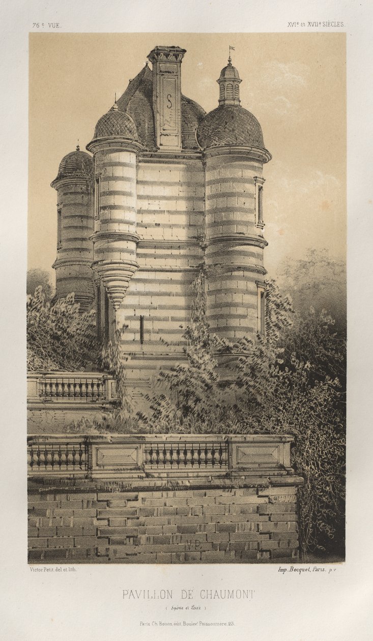 Pittoresk arkitektur eller monumenter fra det 15. århundre. Og XVI. Centuries: Chateaux of France of the XV and XVI Centuries: Pl. 76, Pavillon De Chaumont (Saône et Loire) av Victor Petit