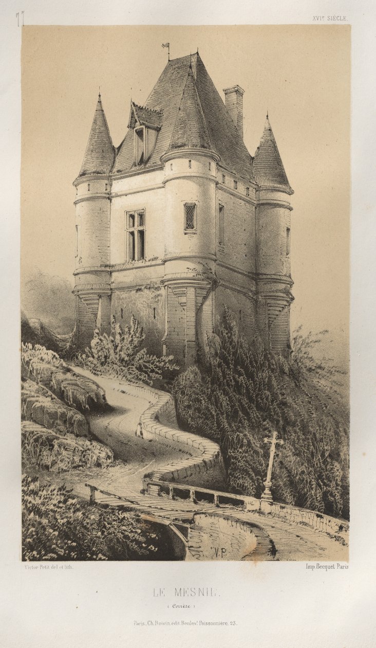 Pittoresk arkitektur eller monumenter fra det 15. århundre. Og XVI. Centuries: Slott i Frankrike fra det XV og XVI århundre: Pl. 77, Le Mesnil (Corrèze) av Victor Petit