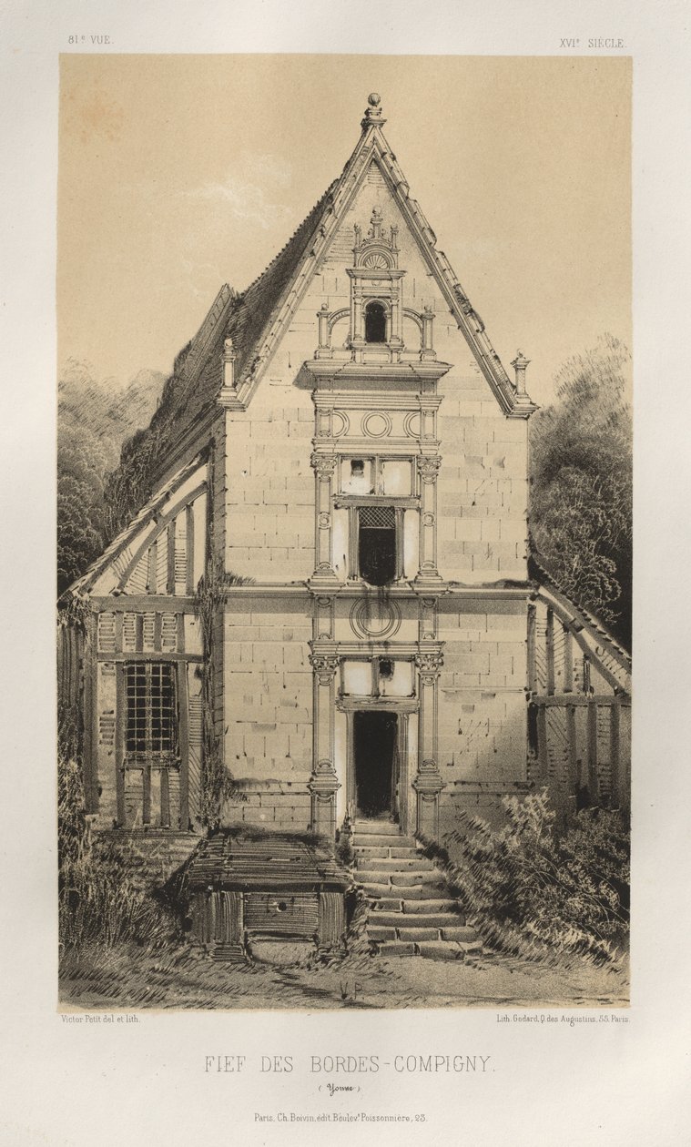 Pittoresk arkitektur eller monumenter fra det 15. århundre. Og XVI. Centuries: Slott i Frankrike fra det XV og XVI århundre: Pl. 81, FIEf Des Bordes-Compigny (Yonne) av Victor Petit