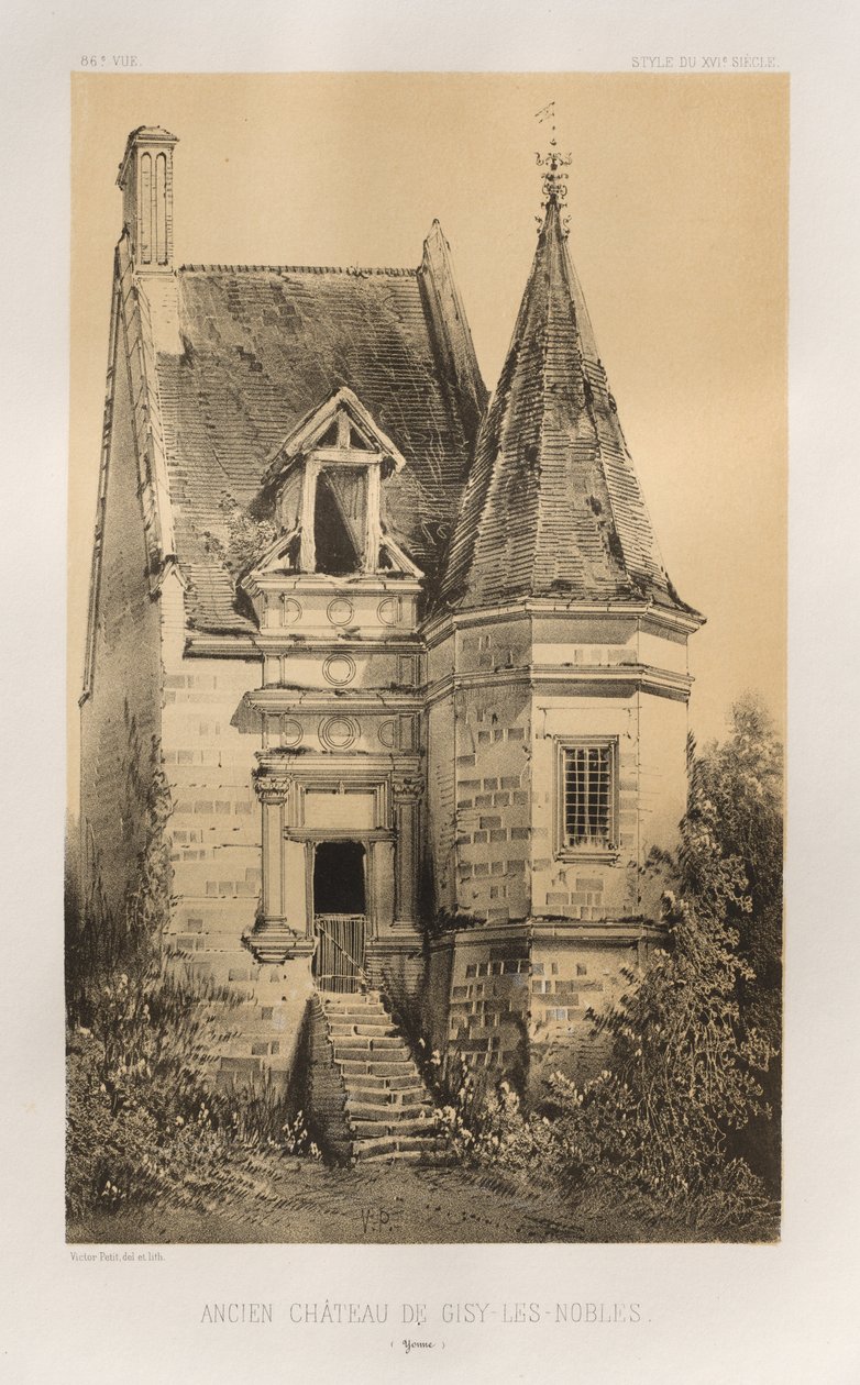 Pittoresk arkitektur eller monumenter fra det 15. århundre. Og XVI. Centuries: Castles of France of the XV and XVI Centuries: Pl. 86, Old Castle of Gisy-Les-Nobles (Yonne) av Victor Petit