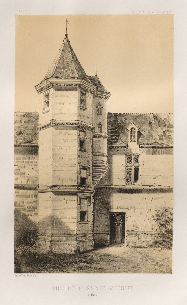 Pittoresk arkitektur eller monumenter fra det 15. århundre. Og XVI. Centuries: Slott i Frankrike fra det XV og XVI århundre: Pl. 87, Priory of Sainte Gaudulfe (Eure) av Victor Petit