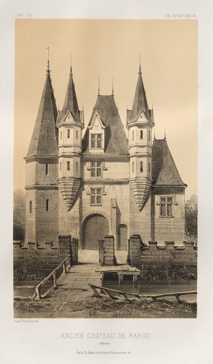 Pittoresk arkitektur eller monumenter fra det 15. århundre. Og XVI. Centuries: Slott i Frankrike fra det XV og XVI århundre: Pl. 88, Gammelslottet i Barou (Calvados) av Victor Petit