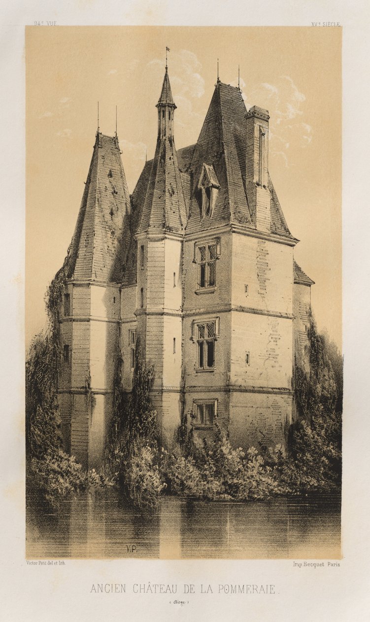 Pittoresk arkitektur eller monumenter fra det 15. århundre. Og XVI. Centuries: Slott i Frankrike fra det XV og XVI århundre: Pl. 94, Old Château de la Pommeraie (Aisne) av Victor Petit