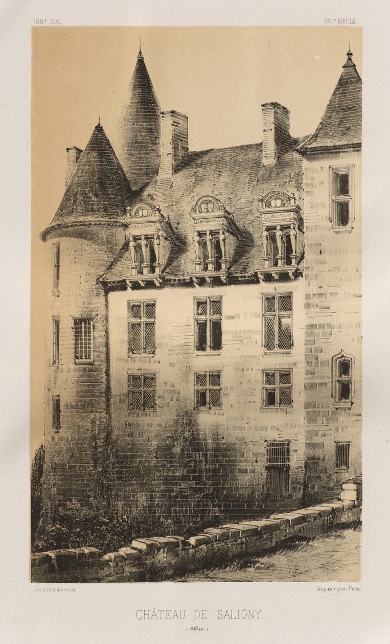 Pittoresk arkitektur eller monumenter fra det 15. århundre. Og XVI. Centuries: Chateaux of France of the XV and XVI Centuries: Pl.100, Château de Saligny (Alliers) av Victor Petit