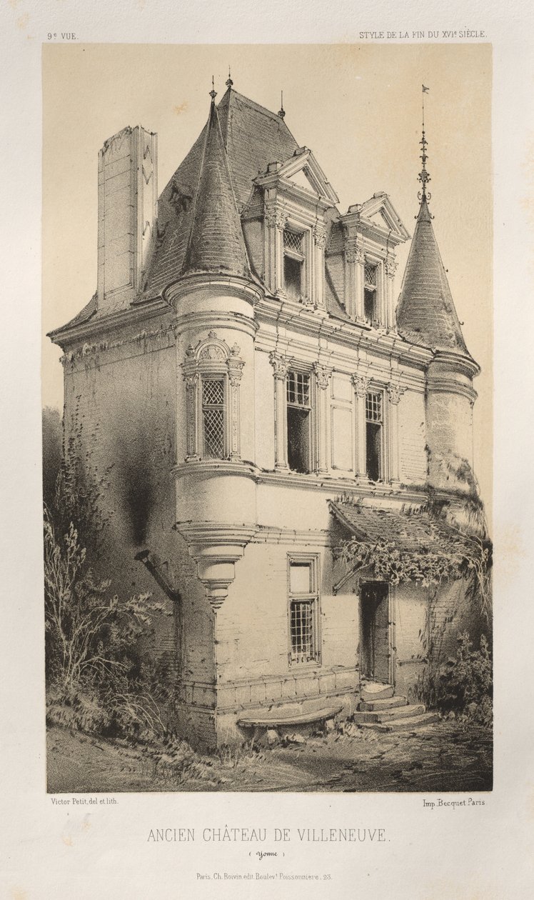 Pittoresk arkitektur eller monumenter fra det 15. århundre. Og XVI. Centuries: Chateaux De France av XV og XVI Centuries: Pl. 9, Old Chateau of Villeneuve (Yonne) av Victor Petit