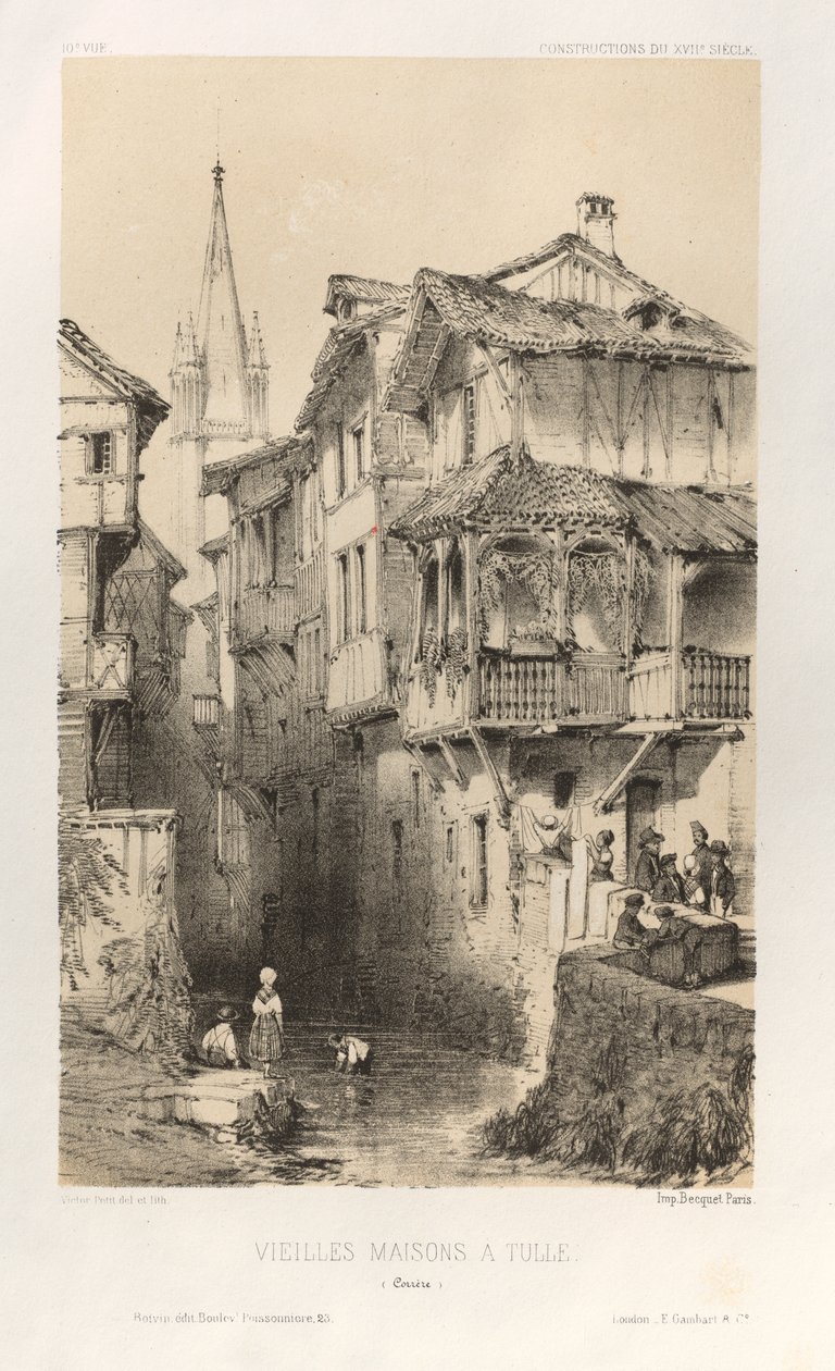 Pittoresk arkitektur eller monumenter fra det 15. århundre. Og XVI. Centuries: Frankrikes slott i XV og XVI århundrer: Pl. 10, gamle hus i Tulle (Correze) av Victor Petit