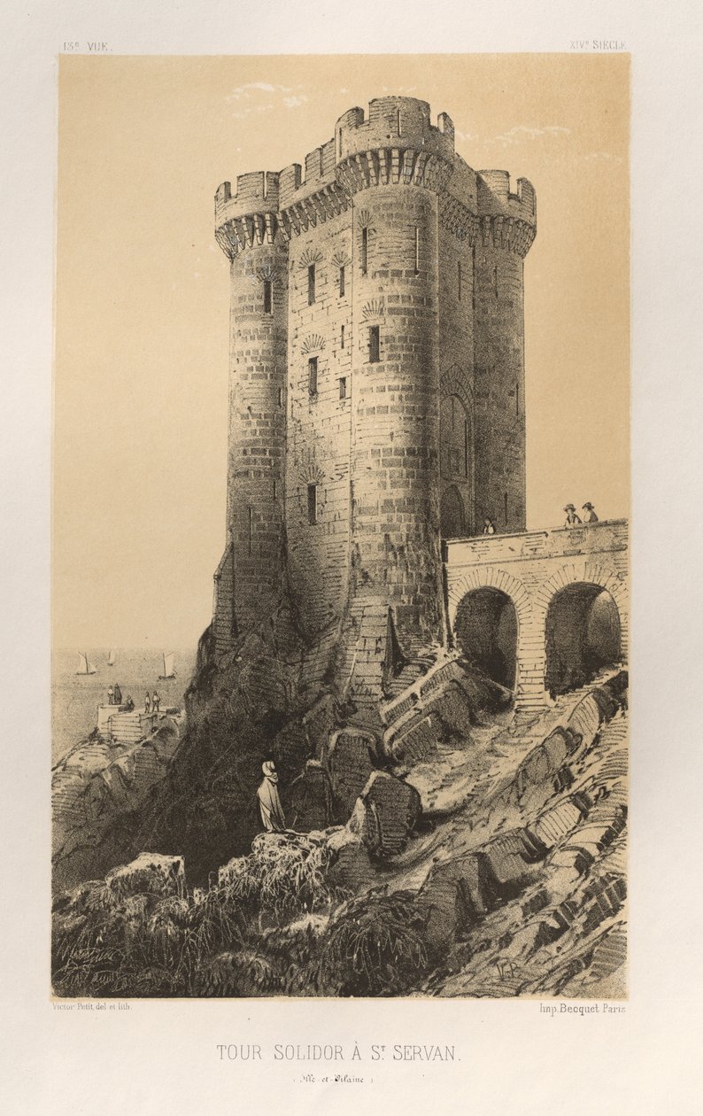 Pittoresk arkitektur eller monumenter fra det 15. århundre. Og XVI. Centuries: Chateaux De France av det XV og XVI århundre: Pl.13, Solidor Tower ved St. Servan (Ille-et-Vilaine) av Victor Petit