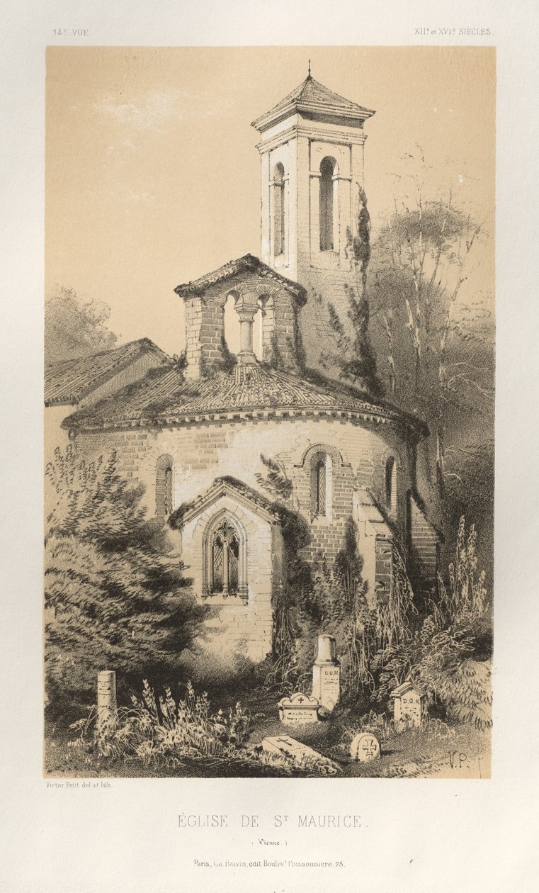 Pittoresk arkitektur eller monumenter fra det 15. århundre. Og XVI. Centuries: Chateaux De France av XV og XVI Centuries: Pl.14, St. Maurice-kirken (Vienne) av Victor Petit