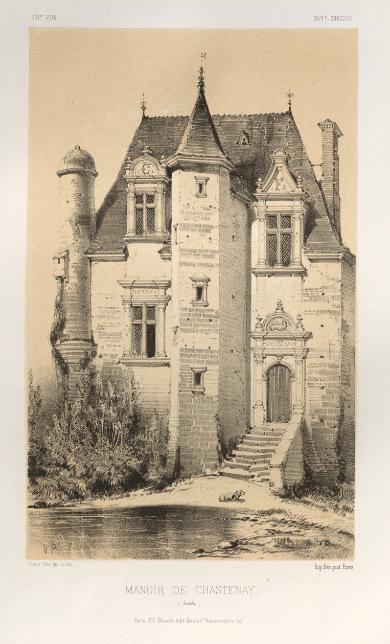 Pittoresk arkitektur eller monumenter fra det 15. århundre. Og XVI. Centuries: Chateaux De France av det XV og XVI århundre: Pl.15, Manoir De Chastenay (Sarthe) av Victor Petit