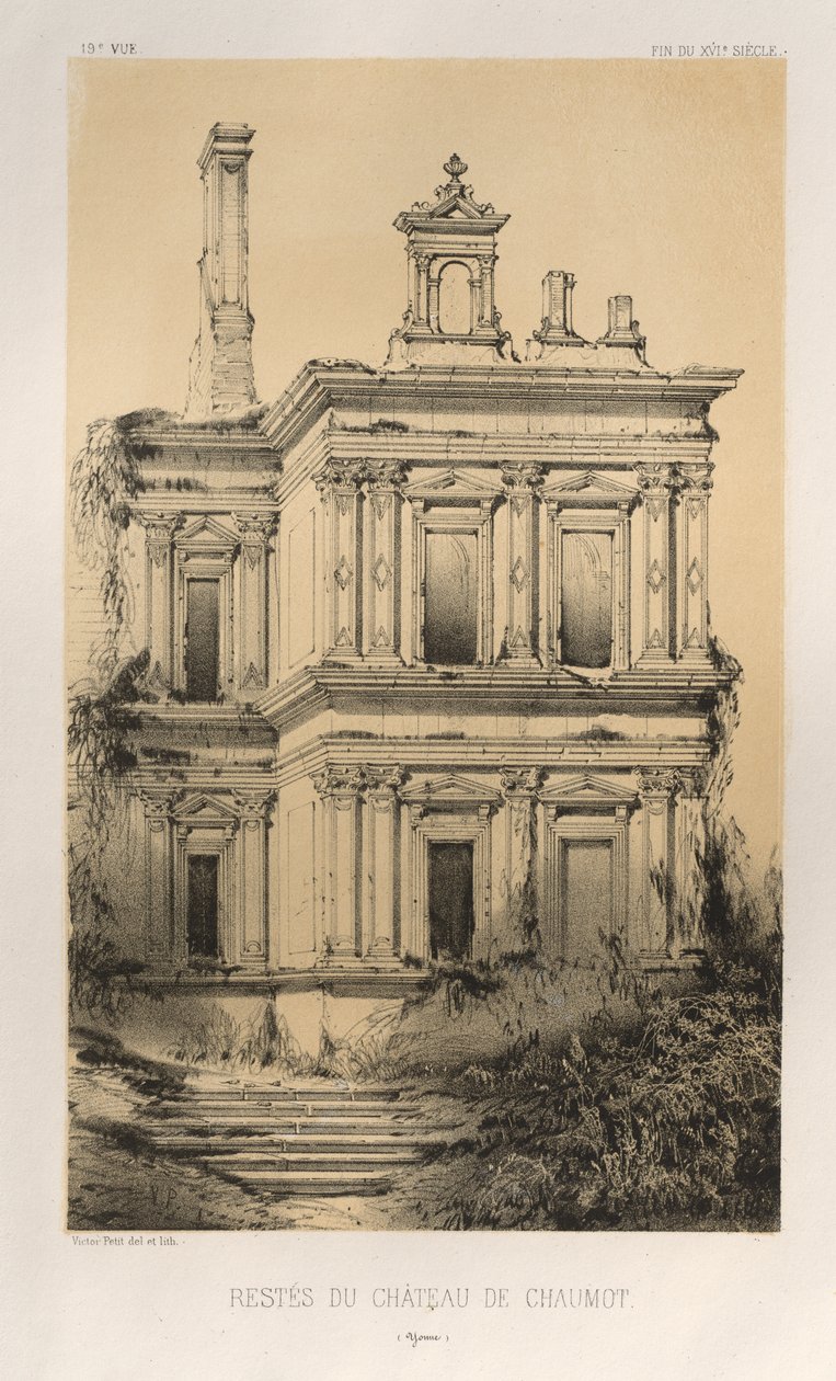 Pittoresk arkitektur eller monumenter fra det 15. århundre. Og XVI. Centuries: Chateaux of France of the XV and XVI Centuries: Pl. 19, Remains of the Chateau De Chaumot (Yonne) av Victor Petit