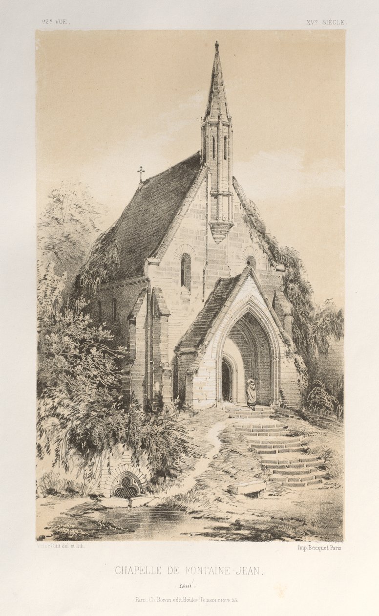 Pittoresk arkitektur eller monumenter fra det 15. århundre. Og XVI. Centuries: Chateaux De France av det XV og XVI århundre: Pl.22, Kapellet i Fontaine-Jean (Loiret) av Victor Petit