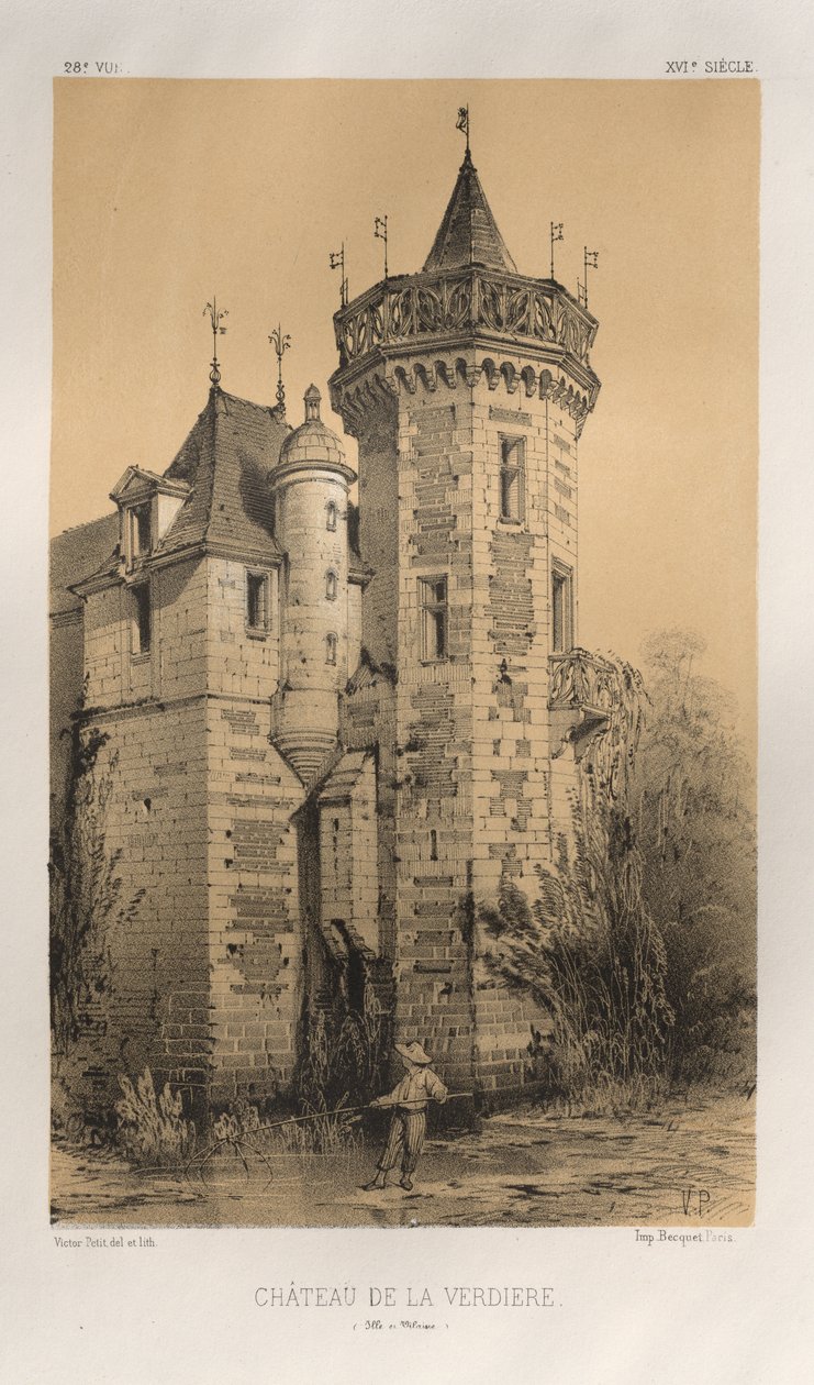 Pittoresk arkitektur eller monumenter fra det 15. århundre. Og XVI. Centuries: Chateaux De France av XV og XVI Centuries: Pl. 28, Chateau De La Verdiere (Ille en Vilaine) av Victor Petit