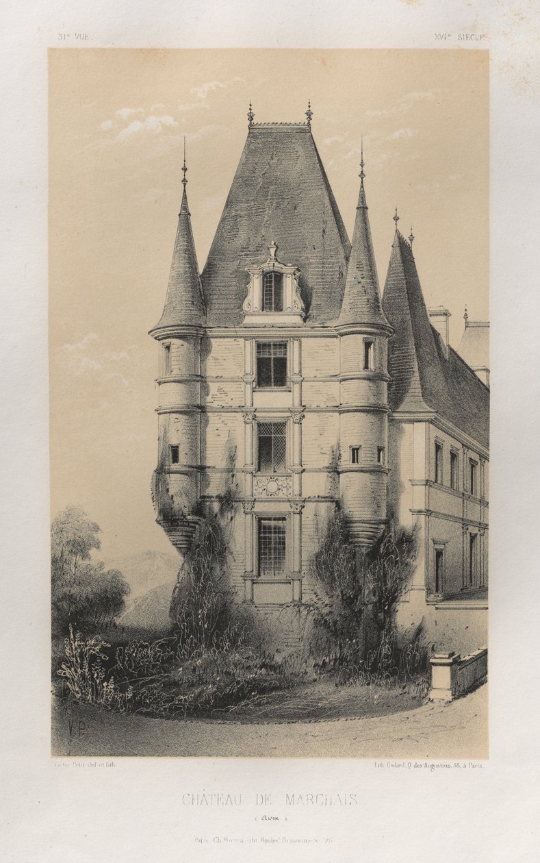 Pittoresk arkitektur eller monumenter fra det 15. århundre. Og XVI. Centuries: Chateaux De France av det XV og XVI århundre: Pl. 31, Château De Marchais (Aisne) av Victor Petit