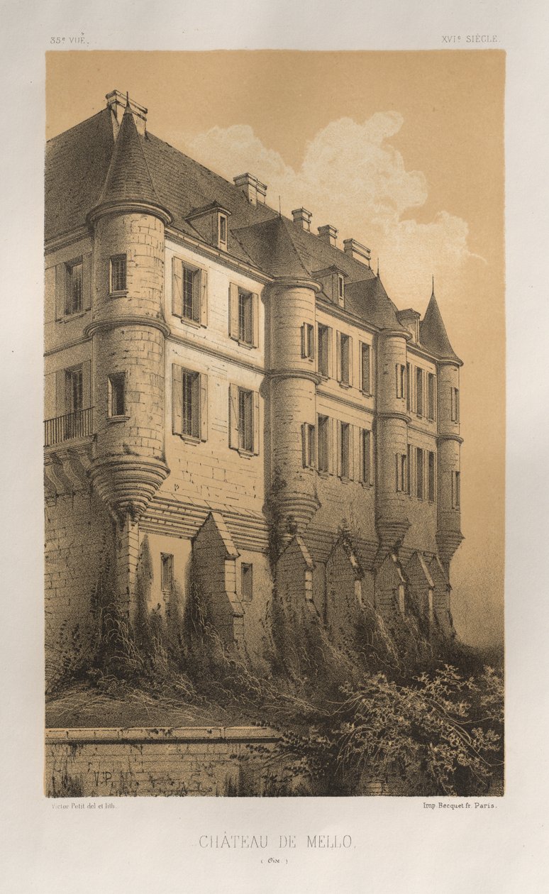 Pittoresk arkitektur eller monumenter fra det 15. århundre. Og XVI. Centuries: Chateaux De France av XV og XVI Centuries: Pl. 35, Château De Mello (Oise) av Victor Petit