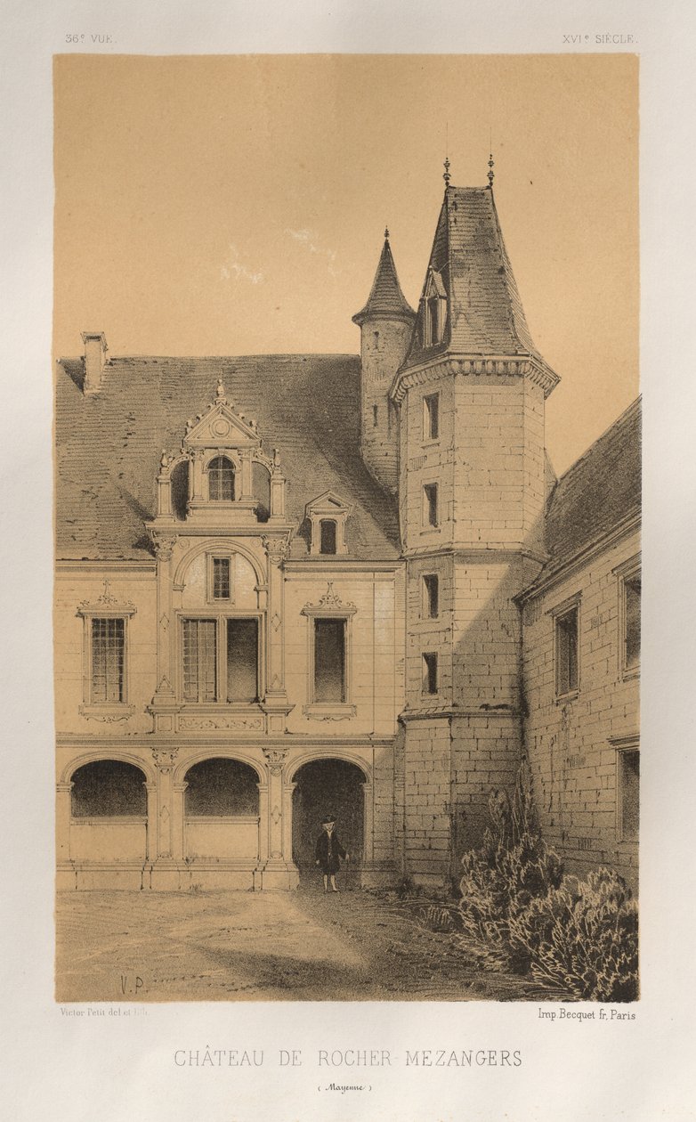 Pittoresk arkitektur eller monumenter fra det 15. århundre. Og XVI. Centuries: Chateaux De France av XV og XVI Centuries: Pl. 36, Château De Rocher Mezangers (Mayenne) av Victor Petit
