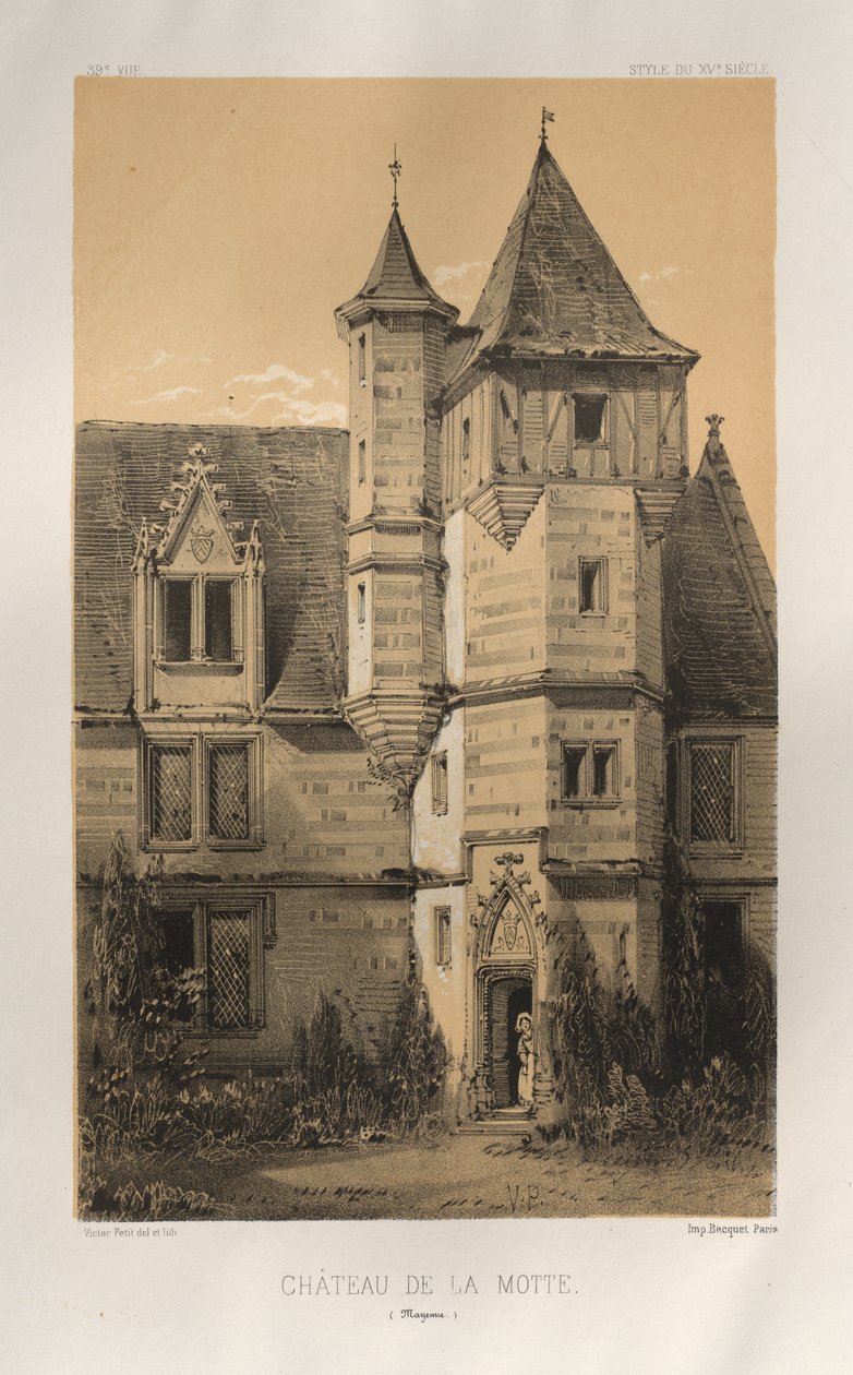 Pittoresk arkitektur eller monumenter fra det 15. århundre. Og XVI. Centuries: Chateaux De France av det XV og XVI århundre: Pl. 39, Château De La Motte (Mayenne) av Victor Petit