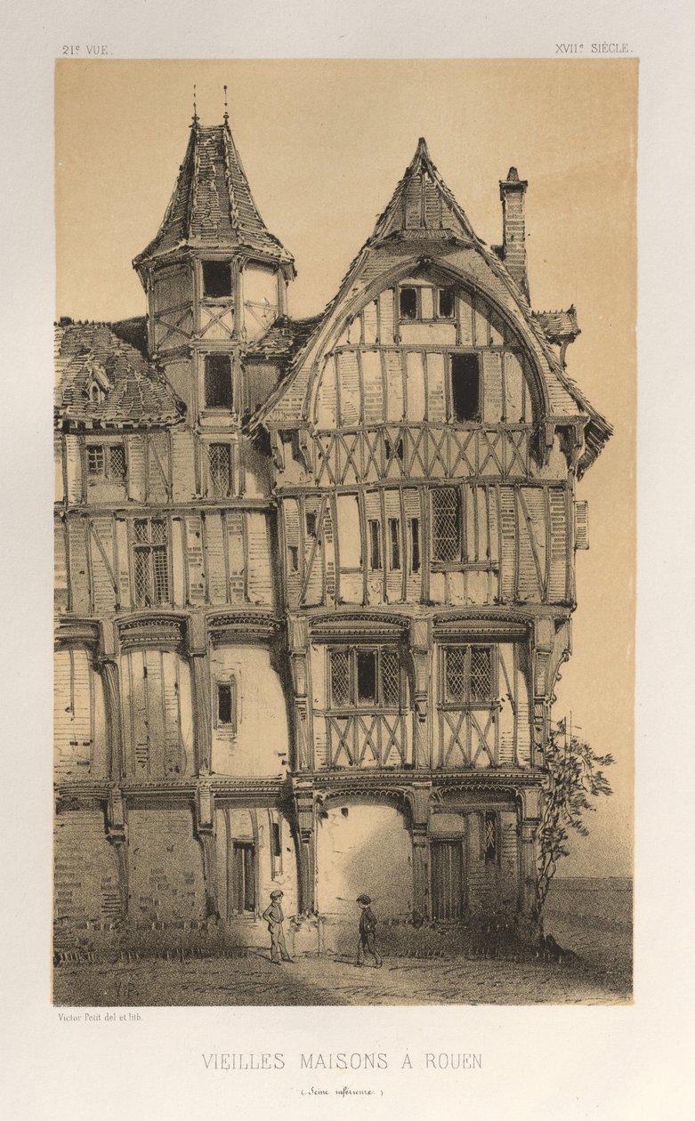 ...pl. 21, Old Houses A Rouen Seine-Inferieure, utgitt 1860. av Victor Petit