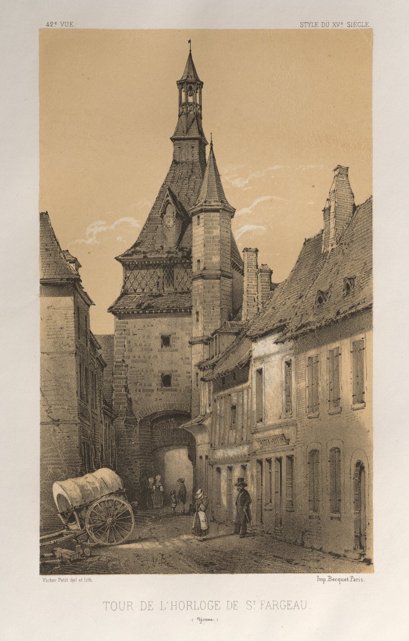 ...pl. 42, Klokketårnet i St. Fargeau Yonne, 1860. av Victor Petit