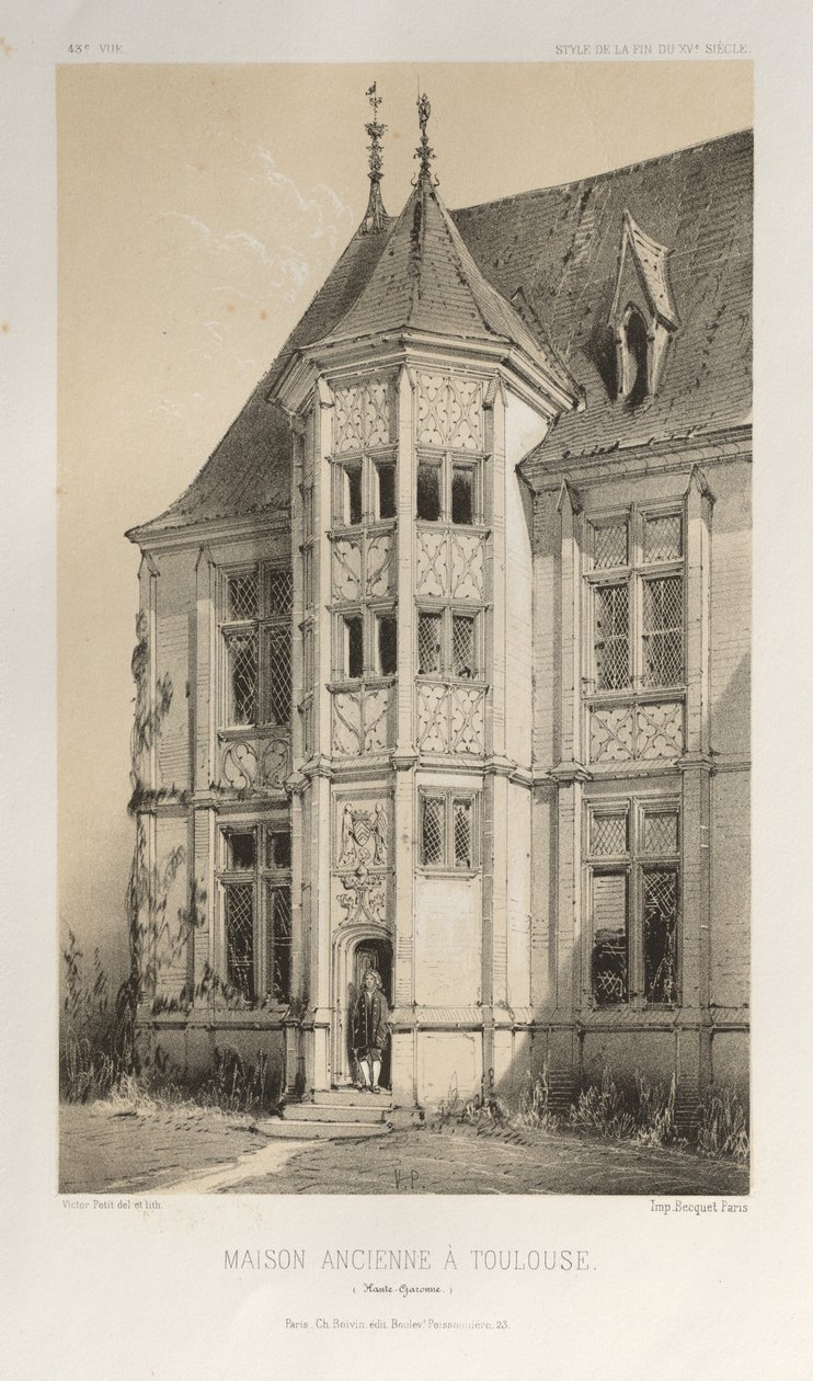 ...pl. 43, Gammelt hus i Toulouse Haute-Garonne, 1860. av Victor Petit