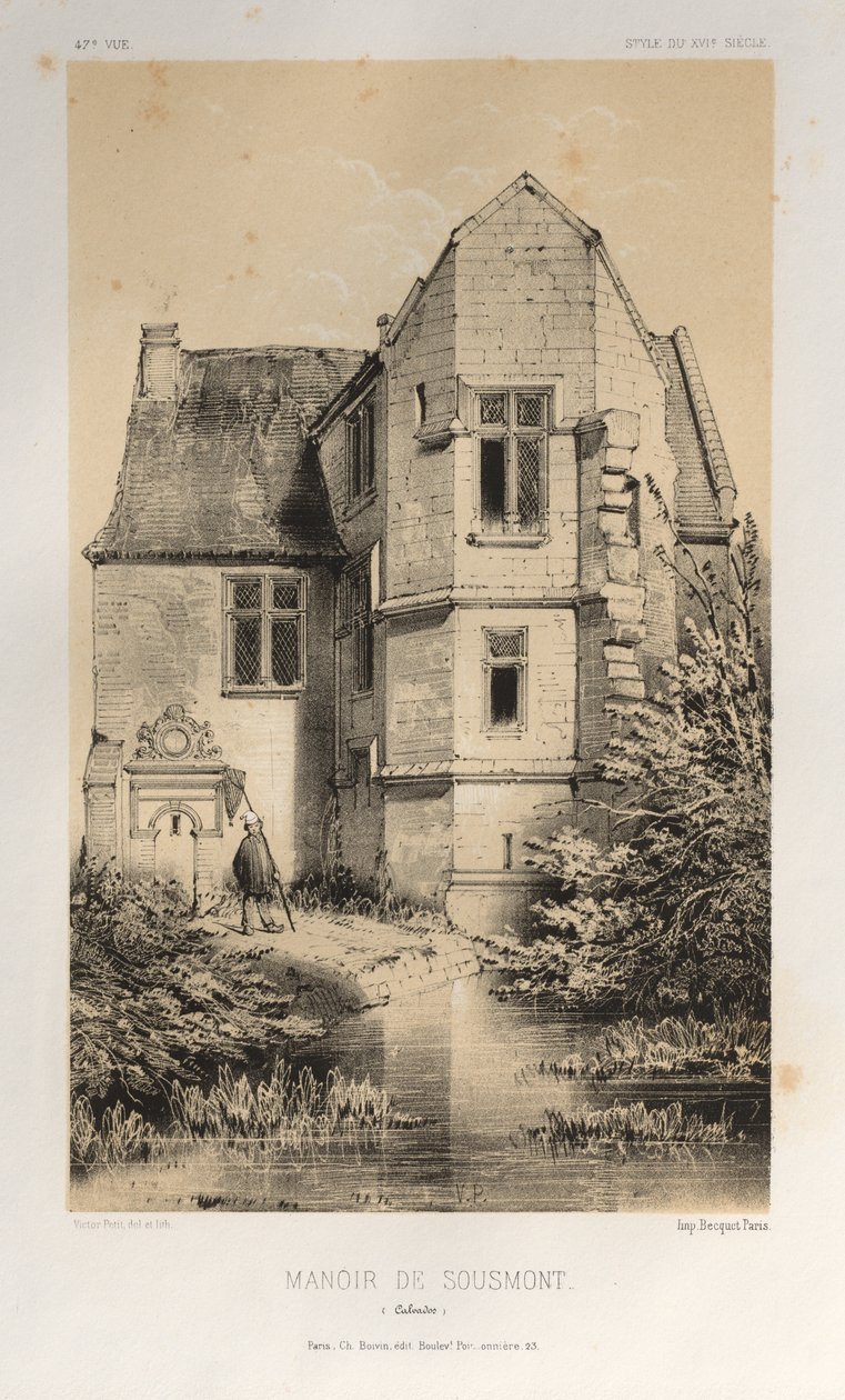 ...pl. 47, herregård i Sousmont Calvados, 1860. av Victor Petit