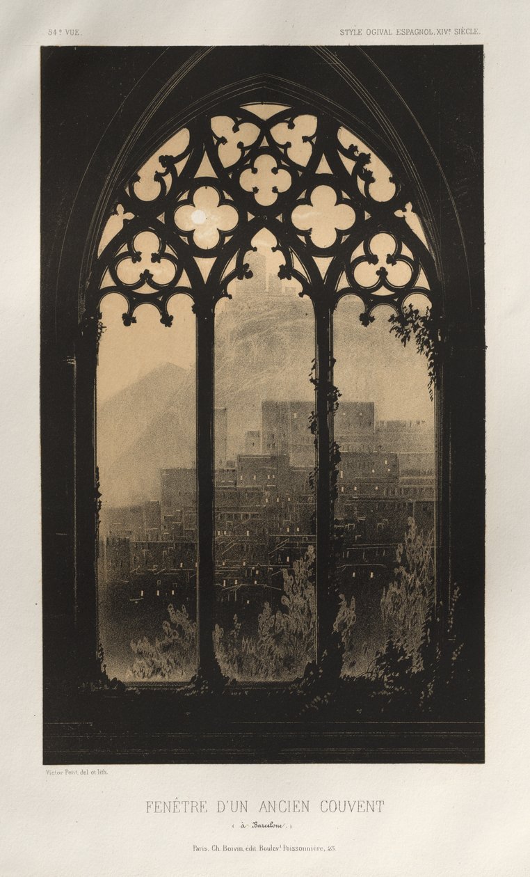 ...pl. 54, Vindu til et gammelt kloster i Barcelona, 1860. av Victor Petit