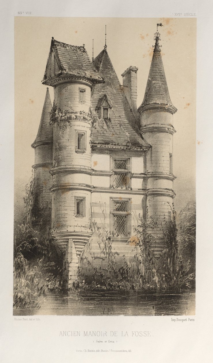 ...pl. 63, tidligere herregård De La Fosse Saône et Loire, 1860. av Victor Petit