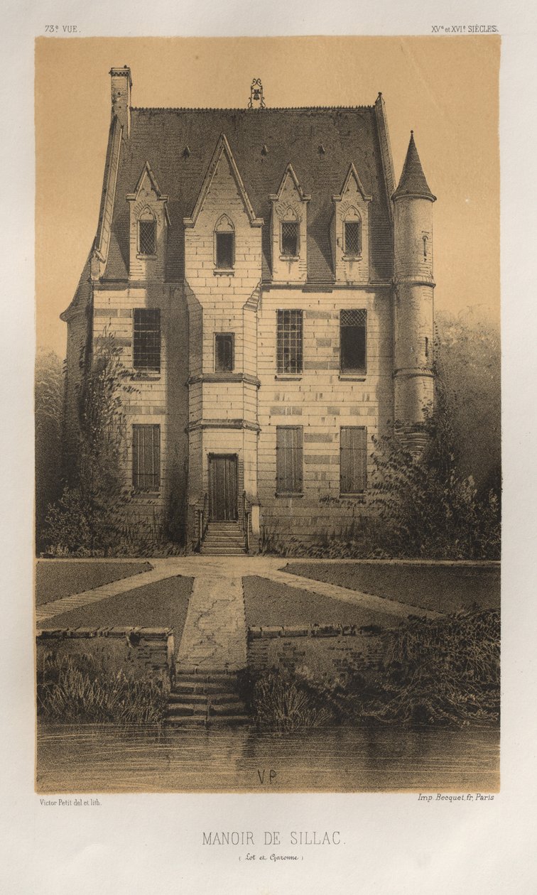 ...pl. 73, herregård i Sillac Lot og Garonne, 1860. av Victor Petit