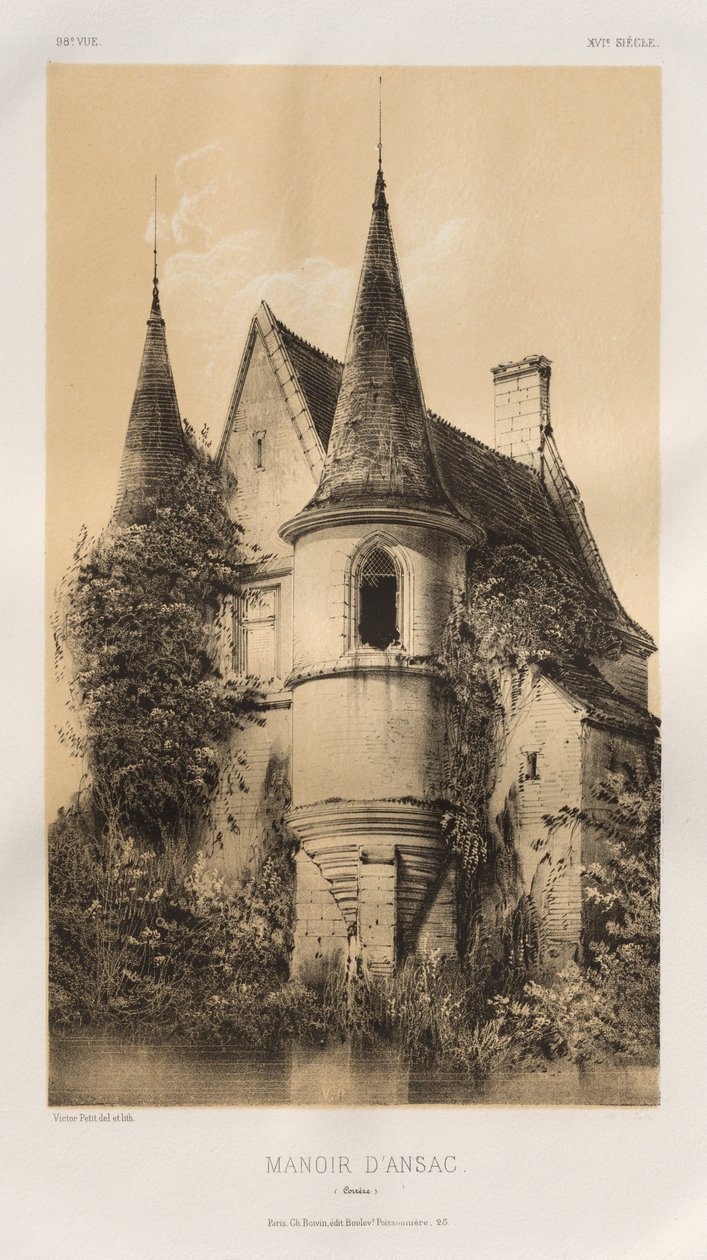 ...pl. 98, herregård i Ansac Corrèze, 1860. av Victor Petit