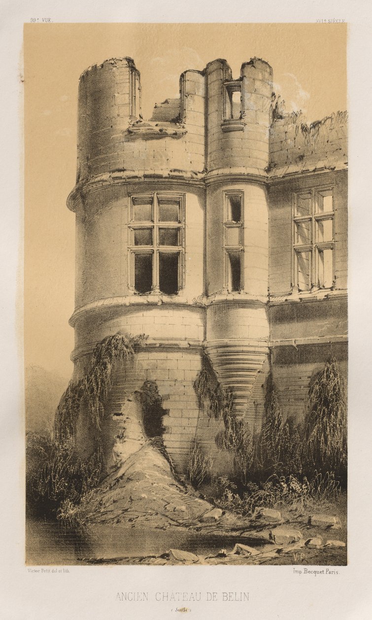 ...pl. 99, gamle slottet i Belin Sarthe, 1860. av Victor Petit