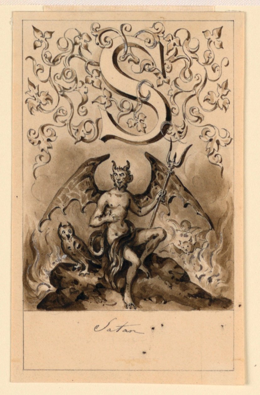 Design for bokstaven S i en primer: Satan av Victor Vincent Adam
