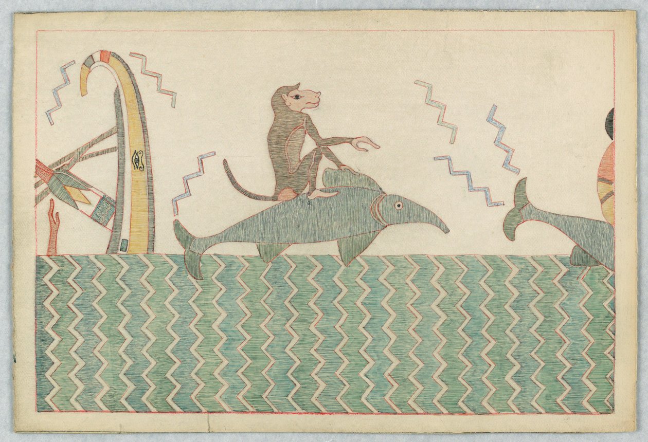 Apen og delfinen, illustrasjon for Aesops fabler av Victor Wilbour