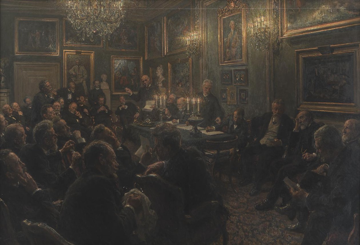 En akademirådsforsamling på Charlottenborg i 1904 av Viggo Johansen