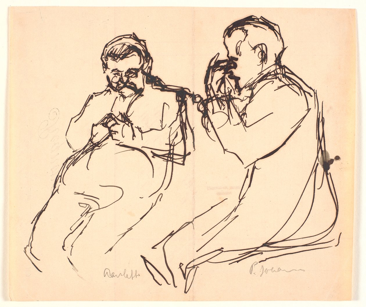 Figurskisse. To sittende menn: Aarsleff og P. Johansen av Viggo Johansen