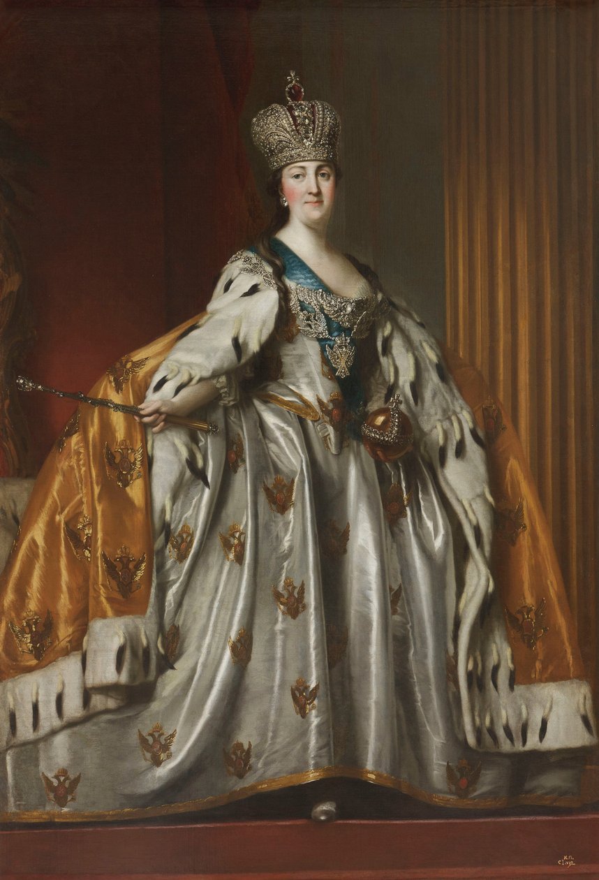 Portrett av keiserinne Katarina II 1729-1796 i hennes kroningskapper, etter 1762 av Vigilius Erichsen