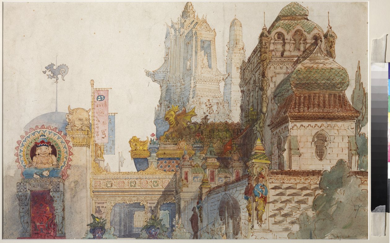 Scenedesign for Operaen Ruslan og Lyudmila av Mikhail Glinka (wc og gouache på papir) av Viktor Aleksandrovich Gartman