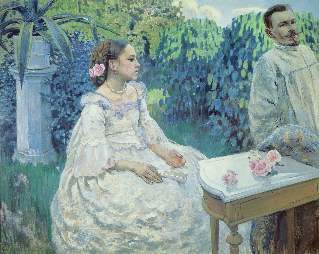 Selvportrett av kunstneren med søsteren hans, Elena Borisova-Musatova, 1898 av Viktor Elpidiforovich Borisov Musatov
