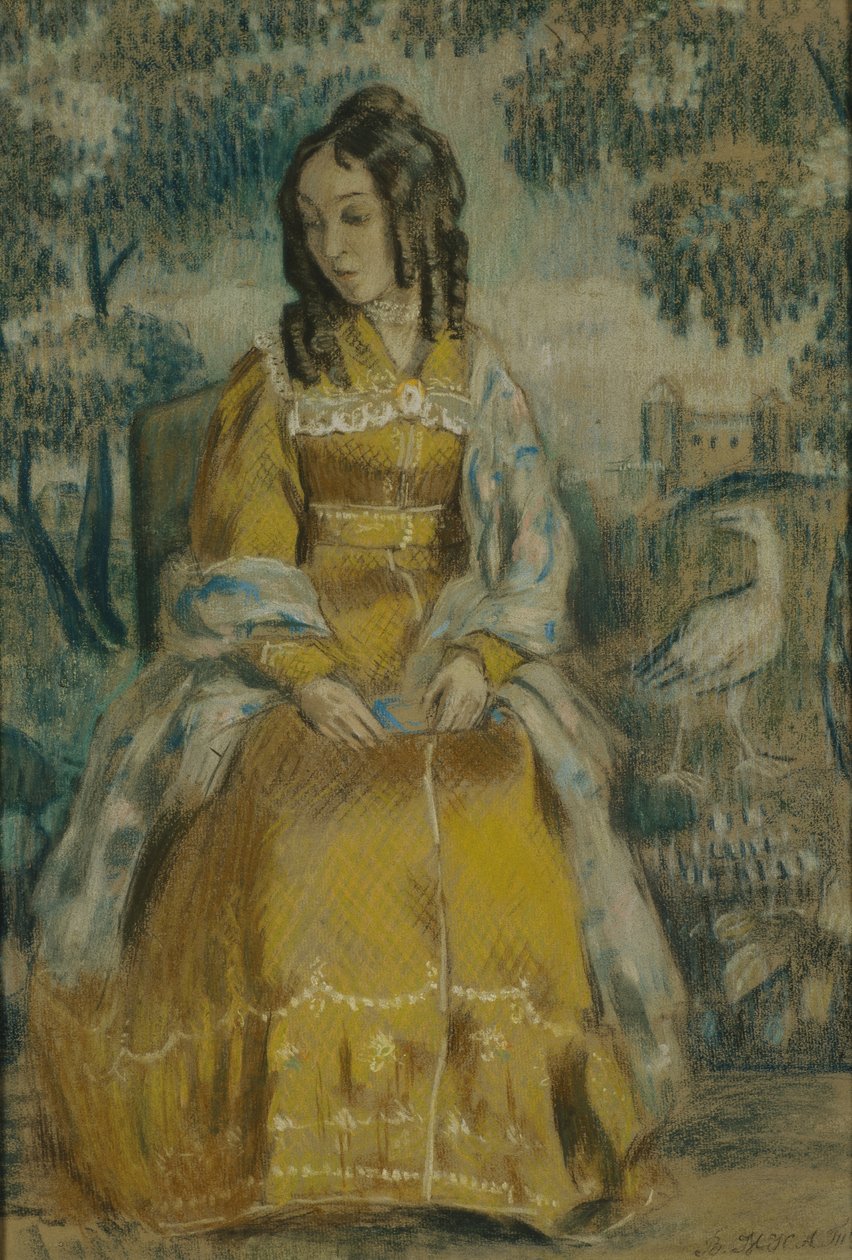 Lady by Tapestry. Portrett av Nadezhda Stanyukovich, 1903 av Viktor Elpidiforovich Borisov Musatov