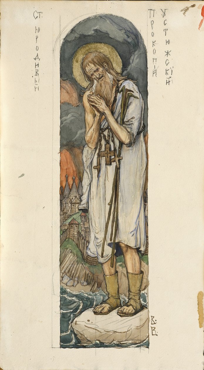 Saint Prokopius av Ustyug Studerer etter fresker i St. Vladimirs-katedralen i Kiev, 1884-1889 av Viktor Mikhaylovich Vasnetsov