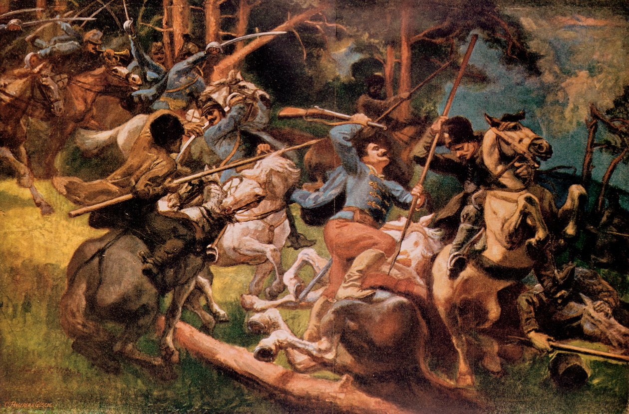 Ungarske husarer og russiske kosakker kjempet i Karpatene i 1915 av Viktor Tardos