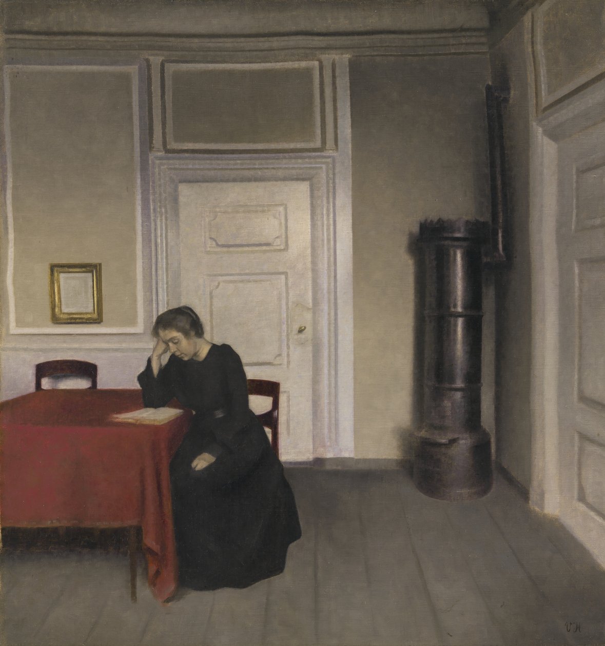 Et rom i kunstnerhjemmet i Strandgade, København, med kunstnerens kone av Vilhelm Hammershøi
