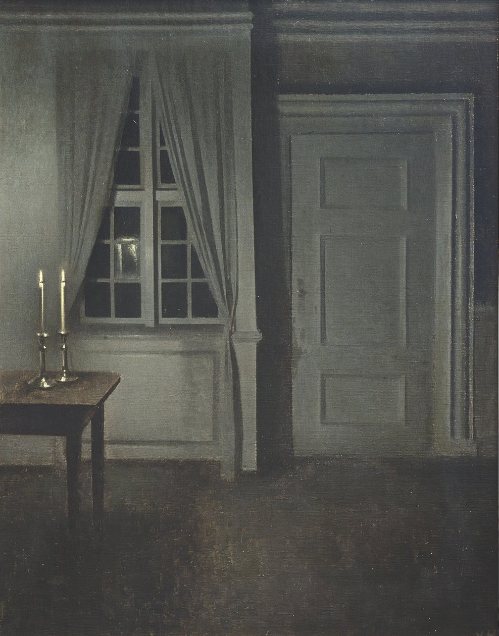 Interiør med to lys av Vilhelm Hammershøi
