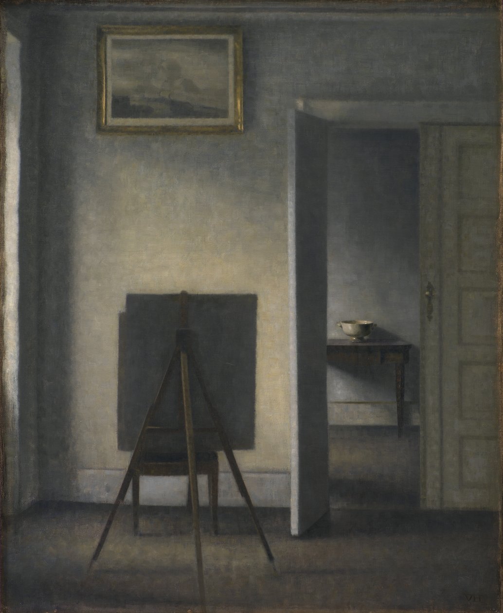 Interiør med kunstnerens staffeli av Vilhelm Hammershøi