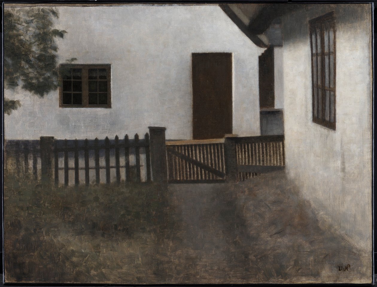 Husgavler. Frederiksværk. Sommer. av Vilhelm Hammershøi