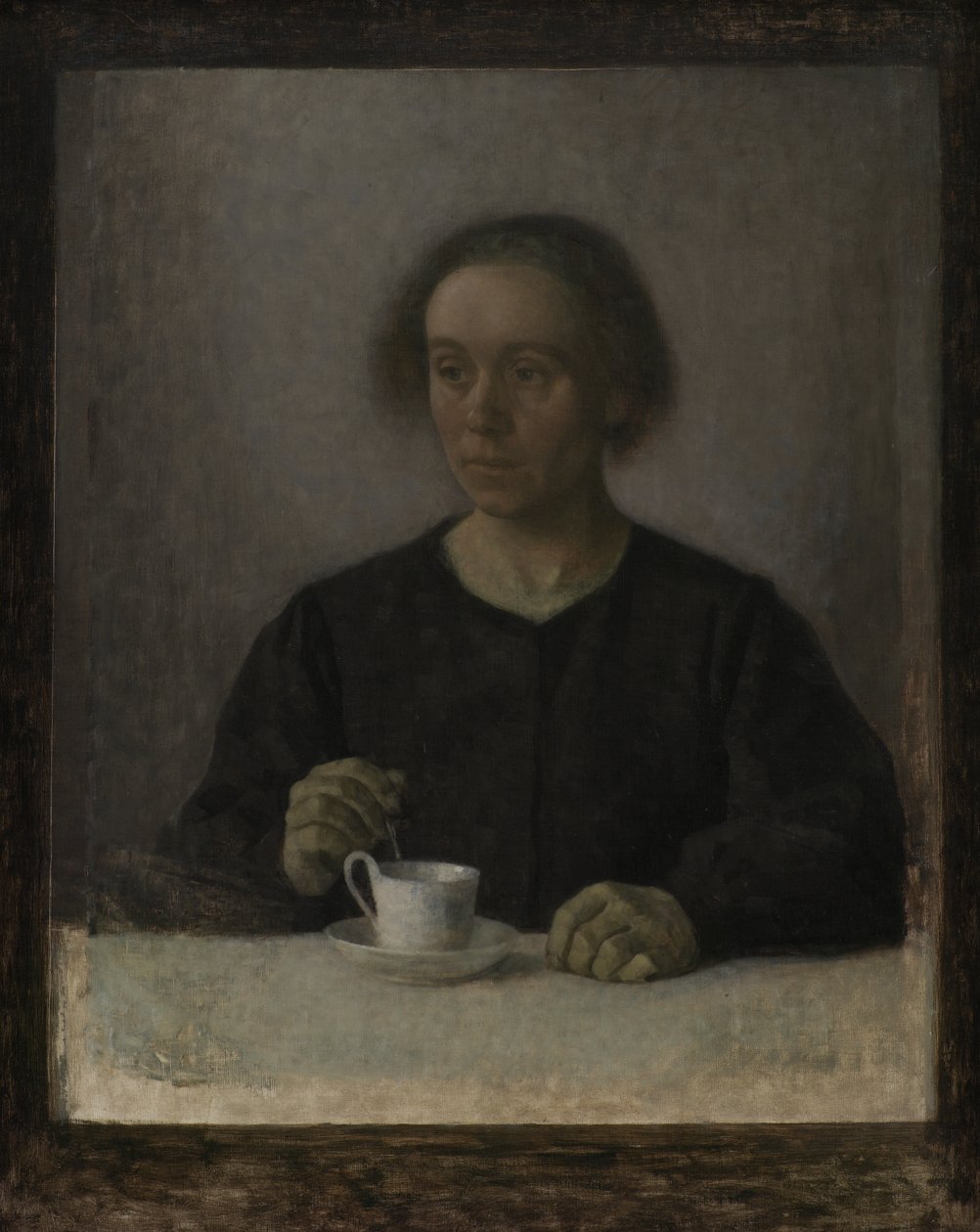 Ida Hammershøi, Kunstnerens kone, med tekopp av Vilhelm Hammershøi
